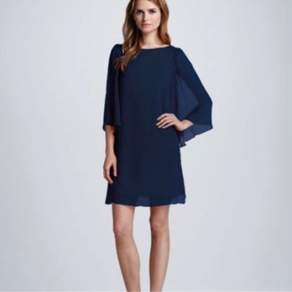 ALICE + OLIVIA Odette Flutter Sleeve Navy Blue Shift Dress - Picture 1 of 7